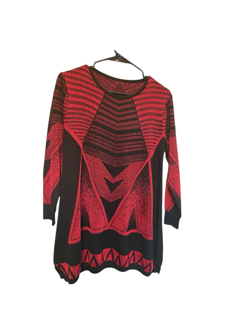 No brand, Red & Black Geometric Knit Tunic - Women size L.